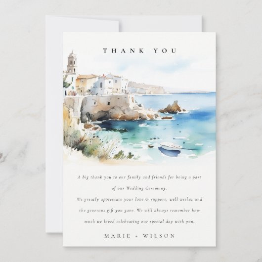 Elegant Puglia Italy Watercolor Landscape Wedding サンキューカード (正面)