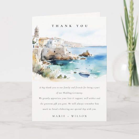 Elegant Puglia Italy Watercolor Landscape Wedding サンキューカード (正面)
