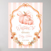 Elegant Pumpkin Fall Floral Baby Shower Welcome ポスター (正面)