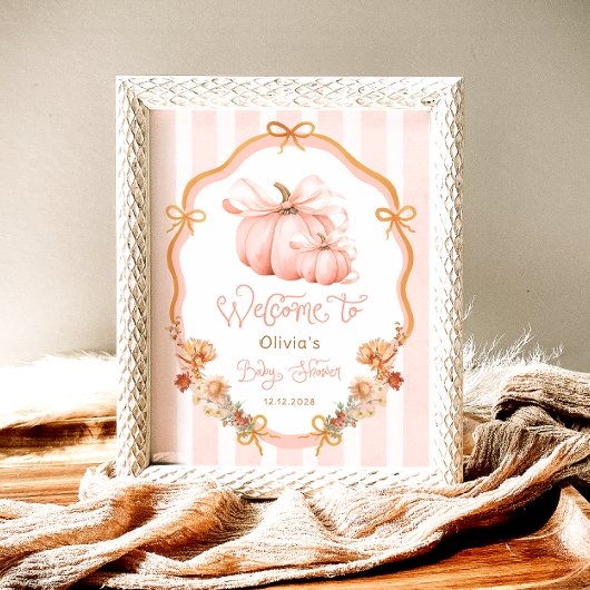 Elegant Pumpkin Fall Floral Baby Shower Welcome ポスター