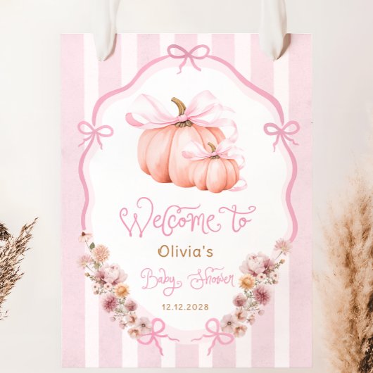 Elegant Pumpkin Fall Girl Baby Shower Welcome ポスター