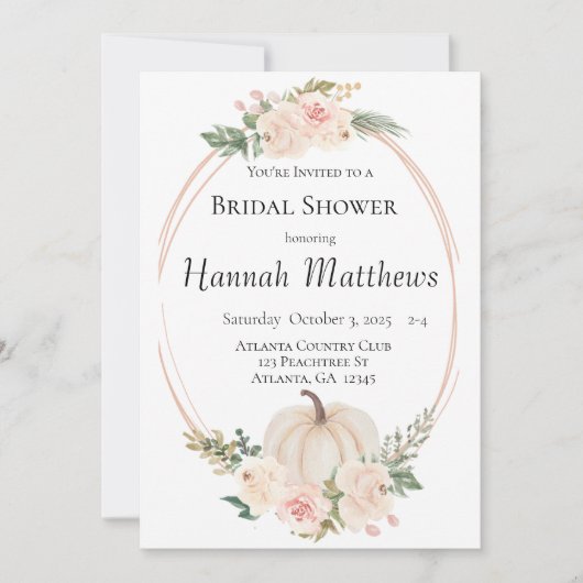 Elegant Pumpkin Theme Bridal Shower 招待状 (正面)