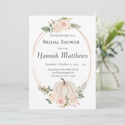 Elegant Pumpkin Theme Bridal Shower 招待状 (スタンド正面)