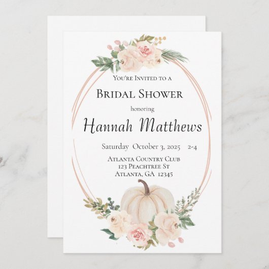 Elegant Pumpkin Theme Bridal Shower 招待状 (正面/裏面)