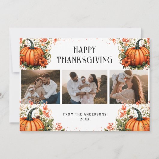 Elegant Pumpkins Photo Happy Thanksgiving Card シーズンカード (正面)