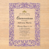 Elegant Purple 15th Birthday Quinceanera アクリル招待状 (正面)