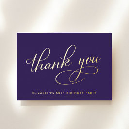 Elegant Purple 50th Birthday Foil Thank You Card 箔招待状