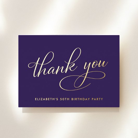 Elegant Purple 50th Birthday Foil Thank You Card 箔招待状