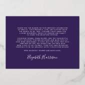 Elegant Purple 50th Birthday Foil Thank You Card 箔招待状 (裏面)