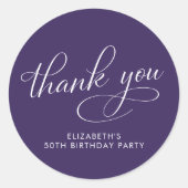 Elegant Purple 50th Birthday Party Thank You ラウンドシール (正面)