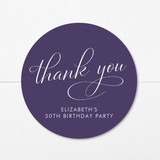 Elegant Purple 50th Birthday Party Thank You ラウンドシール