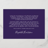 Elegant Purple 70th Birthday Foil Thank You Card 箔招待状 (裏面)