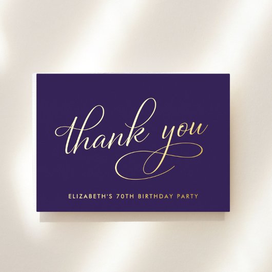 Elegant Purple 70th Birthday Foil Thank You Card 箔招待状