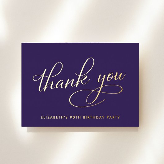Elegant Purple 90th Birthday Foil Thank You Card 箔招待状