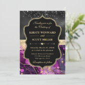 Elegant Purple Agate Black Glitter Wedding 招待状 (スタンド正面)
