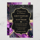 Elegant Purple Agate Black Glitter Wedding 招待状 (正面/裏面)