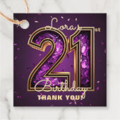 Elegant Purple Amethyst Gold 21st Birthday Party フェイバータグ (正面)