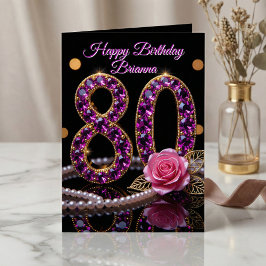 Elegant Purple Amethyst Jewel Gold 80th Birthday カード