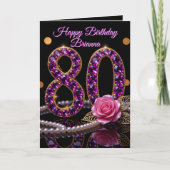 Elegant Purple Amethyst Jewel Gold 80th Birthday カード (正面)