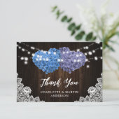 Elegant Purple and Blue Rustic Wood Floral Wedding サンキューカード (スタンド正面)