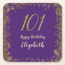 Elegant Purple and Gold 101st Birthday スクエアペーパーコースター