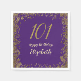 Elegant Purple and Gold 101st Birthday スタンダードカクテルナプキン