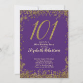 Elegant Purple and Gold 101st Birthday 招待状 (正面)