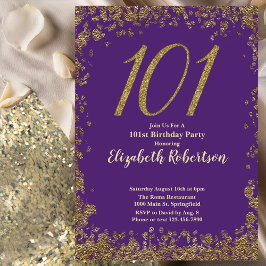 Elegant Purple and Gold 101st Birthday 招待状