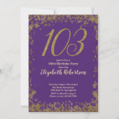Elegant Purple and Gold 103rd Birthday 招待状 (正面)