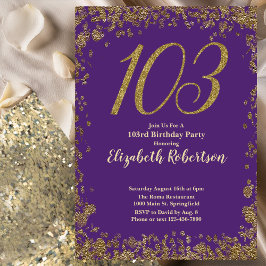 Elegant Purple and Gold 103rd Birthday 招待状