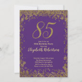 Elegant Purple and Gold 85th Birthday 招待状 (正面)