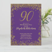 Elegant Purple and Gold 90th Birthday 招待状 (スタンド正面)