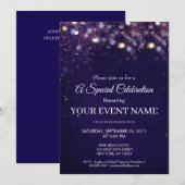 Elegant Purple and Gold Bokeh Lights Celebration 招待状 (正面/裏面)