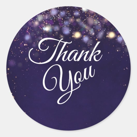 Elegant Purple and Gold Bokeh Lights Thank You ラウンドシール (正面)