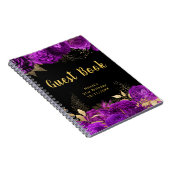 Elegant Purple and Gold Flower Birthday Guest Book ノートブック (右側)