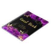 Elegant Purple and Gold Flower Birthday Guest Book ノートブック (左側)