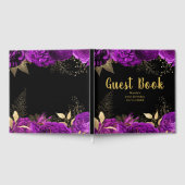 Elegant Purple and Gold Flowers Birthday Party ゲストブック (全面)