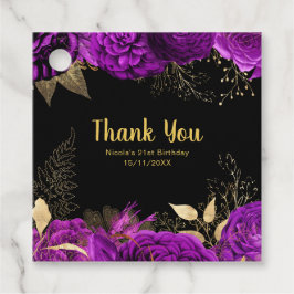 Elegant Purple and Gold Flowers Birthday Party フェイバータグ