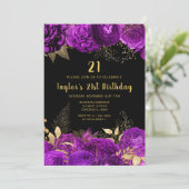 Elegant Purple and Gold Flowers Birthday Party 招待状 (スタンド正面)