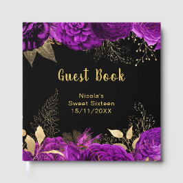 Elegant Purple and Gold Flowers Sweet Sixteen ゲストブック