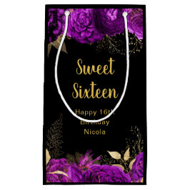 Elegant Purple and Gold Flowers Sweet Sixteen スモールペーパーバッグ