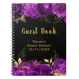 Elegant Purple and Gold Flowers Sweet Sixteen ノートブック