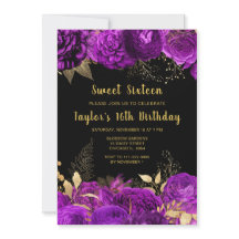 Elegant Purple and Gold Flowers Sweet Sixteen
