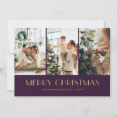 Elegant Purple and Gold Foil Stars Photo Christmas シーズンカード (正面)