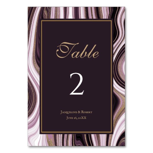 Elegant Purple and Gold Marble Wedding  テーブルナンバー (正面)