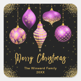 Elegant Purple and Gold Ornament Christmas スクエアシール