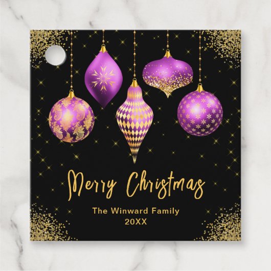 Elegant Purple and Gold Ornament Christmas フェイバータグ (正面)