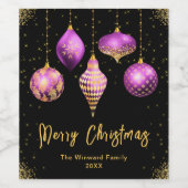 Elegant Purple and Gold Ornament Christmas ワインラベル (シングルラベル)
