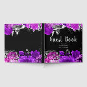 Elegant Purple and Silver Flowers Birthday Party ゲストブック (全面)