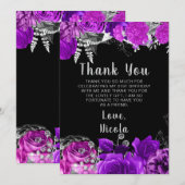 Elegant Purple and Silver Flowers Birthday Party  サンキューカード (正面/裏面)